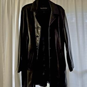 Marc New York Black Leather Trench, Size XL